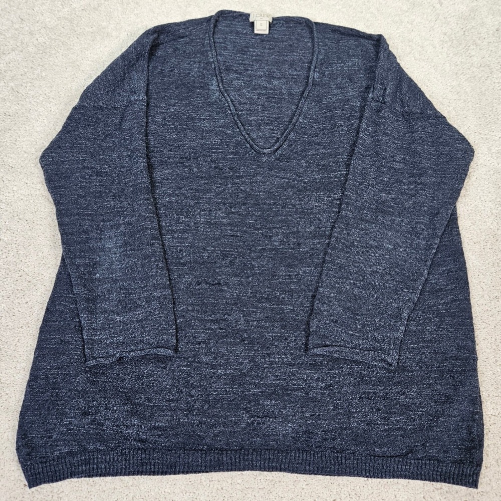 J. Crew Women's Blue V Neck Sweater S Linen Loose Fit Breathable Transitional
